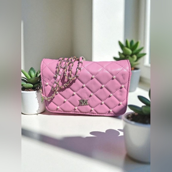 Badgley Mischka Diamond Quilted Crossbody Bag With Pearls Purple (New) - Picture 9 of 14